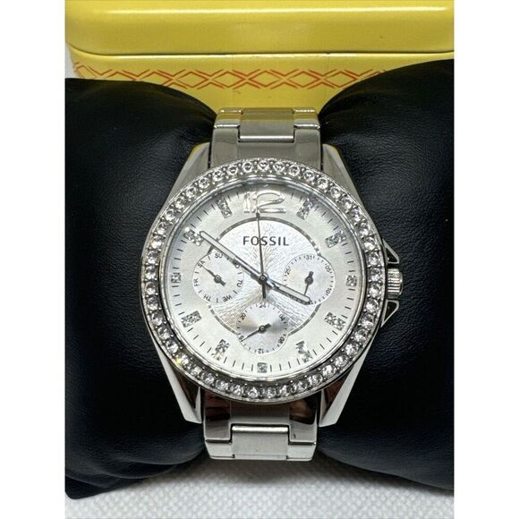 Fossil Riley ES3202 Women Silver Stainless Steel Analog Dial Quartz Watch JNA12 - Picture 1 of 12
